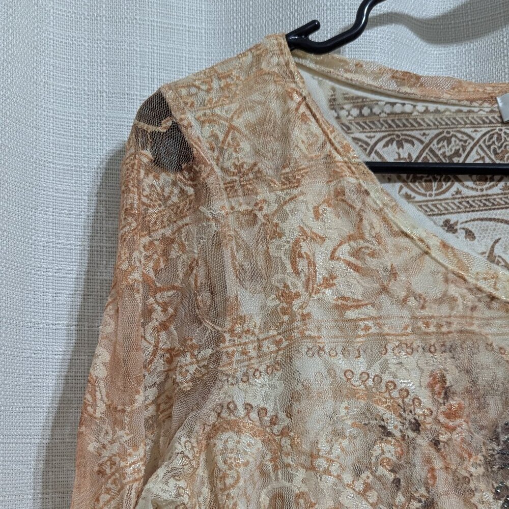 4/$20 Christopher & Banks Women's Floral Lace Blouse Size M Tan Brown whimsigoth - Picture 2 of 8